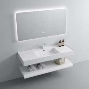 High Quality Durable Sintered Stone Corner Basin Cabinet Water Resistant Vanity Combo LED Mirror Wall-Mounted Modern Bathrooms