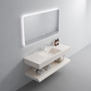 Elegant Modern Hotel Vanity Set Luxury Rock Slab Design LED Mirror Water Resistant Space-Saving Wall Mounted for Stylish