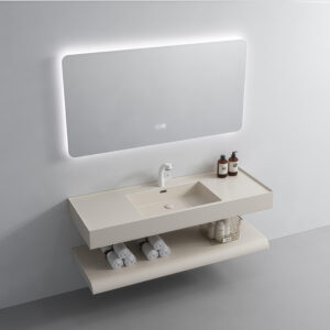 Khaki Colored Rock Slab Basin Double Layer Sink Modern Hotel Project Bathroom Vanity Washbasin Cabinet Customized Size