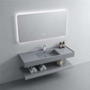 Light Grey Colored Rock Slab Basin Double Layer Sink Modern Hotel Project Bathroom Vanity Washbasin Cabinet Customized Size Color