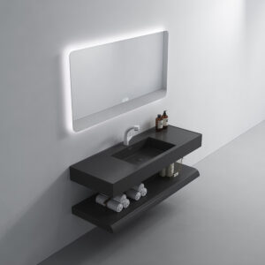 Matt Black Colored Rock Slab Basin Double Layer Sink Modern Hotel Project Bathroom Vanity Washbasin Cabinet Customized Size Color