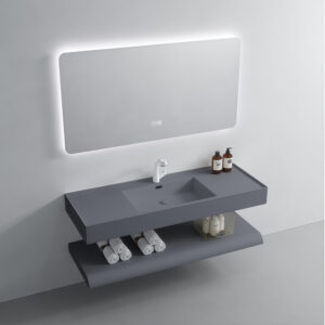 Dark Grey Colored Rock Slab Basin Double Layer Sink Modern Hotel Project Bathroom Vanity Washbasin Cabinet Customized Size Color