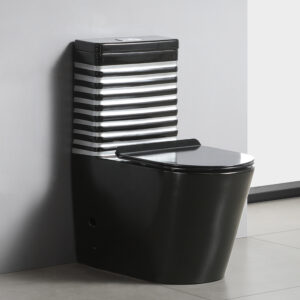 Black Glazed with Silver Stripe Porcelain Floor Mounted Water-Saving Toilets Commode Bathroom Wc Ceramic Round One Piece Toilet