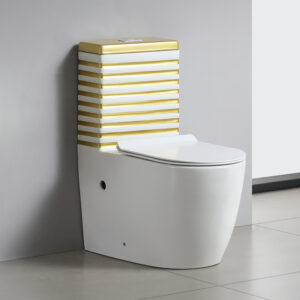 Electroplated Design One-Piece Floor Mounted Toilet Sink Set Standing Floor Mount Glazed Finish White Golden Bathroom Toilet Commode