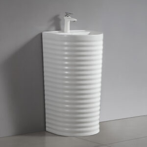 High-Grade Bathroom Fixture Freestanding Floor Mounted Ceramic Sinks One Piece Handmade Wash Basin Sink for Bathroom