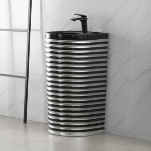 Hot Selling Bathroom Fixture Black Glazed Silver Stripe Decor Freestanding Floor Mounted Commode Ceramic Basin for Bathroom
