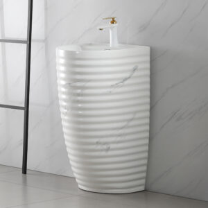 Marble Style Painting Freestanding Handmade Drawing Ceramic Column Single-Hole Faucet Mount Pedestal Sinks for Hotels for Bathroom Use