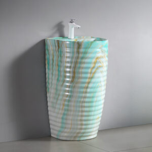 Traditional Splash-ink Style Painting Freestanding Handmade Drawing Ceramic Column Single-Hole Faucet Mount Pedestal Sinks for Hotels for Bathroom Use