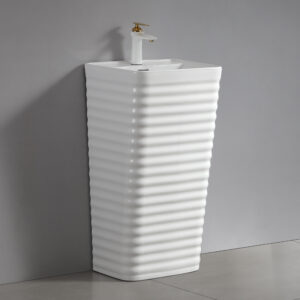 Fashionable Ceramic Integrated Ground Mounted Square Washbasin Single-Hole Faucet Mount for Bathroom Including Drainer