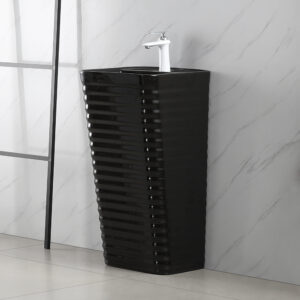 Fashionable Black Glazed Ceramic Integrated Ground Mounted Square Washbasin Single-Hole Faucet Mount for Bathroom