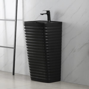 Matt Black Glazed Ceramic Integrated Ground Mounted Square Washbasin Single-Hole Faucet Mount for Bathroom Hotel Villa