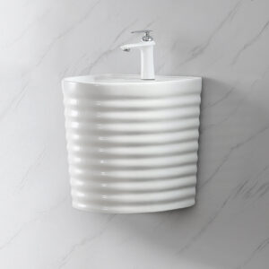 Minimalist Bathroom Accessories 3D Wavy Fluted Washbasin for Hand Washing Freestanding Wall Mounted Ceramic Basin Sink