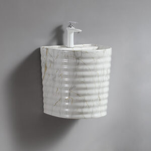 Western New Design Striated Wall Hung Basin Lavabo Wall Mount Bathroom Sink Ceramic Hand Wash Basins Marble Pattern Half Pedestal Basin