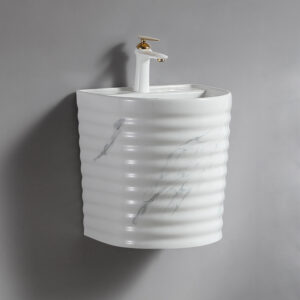 High Standard Wall Hung Basin Lavabo Wall Mount Bathroom Sink Ceramic Hand Wash Basins Marble Pattern Half Pedestal Basin