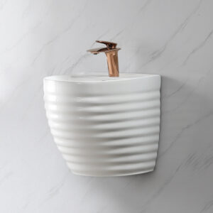 New Trend Design Striated Wall Hung Basin Lavabo Wall Mount Bathroom Sink Half Pedestal Basin Ceramic Hand Wash Basins