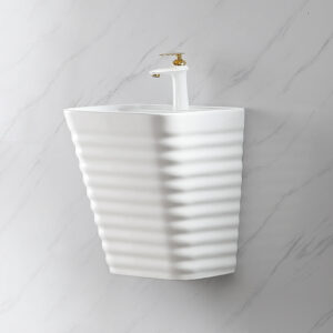 Elegant Modern Design Pure White Concrete Basin Wall Hung Glazed Finish Durable Rectangle Bathroom Sink