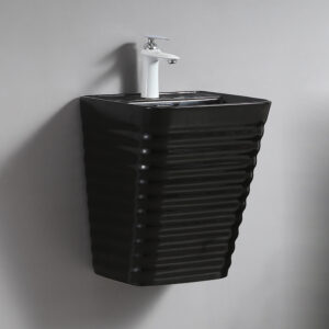 Elegant Lavatory Sink Modern Design Glossy Black Concrete Basin Wall Hung Glazed Finish Durable Rectangle Bathroom Sink