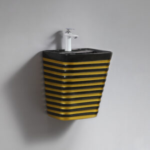 Elegant Lavatory Sink Modern Design Glossy Black Concrete Basin Wall Hung Glazed Finish Durable Rectangle Bathroom Sink