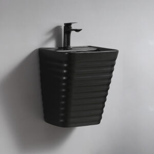 Elegant Lavatory Sink Modern Design Matt Black Basin Wall Hung Glazed Finish Durable Rectangle Bathroom Washroom Sink