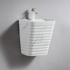 Lavatory Designer Fashionable Matt Black Basin Wall Hung Glazed Finish Fluted Durable Rectangle Bathroom Washroom Sink