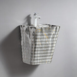 Lavatory Designer Splashing-ink Style Toilet Basin Set Wall Hung Glazed Finish Fluted Durable Rectangle Bathroom Washroom Sink