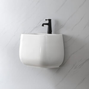 Square Ceramic One Piece Wall-Mounted Toilet Set P-Trap Modern Design Home Use Includes Toilet Bowl Hand Wash Basin Sink