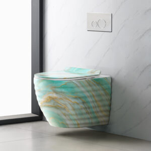 Hot Sale Design Striated Wall Hung Toilet Lavabo Wall Mount Bathroom Commode Green Marble Type Ceramic Water Closet