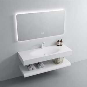 Customized Size Color Integrated Hot Bending Rock Slab Basin Double Layer Sink Wall Hung Bathroom Vanity Washbasin Cabinet
