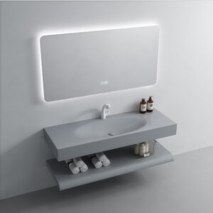 Customized Color Integrated Light Grey Rock Slab Basin Double Layer Sink Wall Hung Bathroom Vanity Washbasin Cabinet