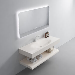 Marble Color Integrated Rock Slab Basin Double Layer Sink Wall Hung Bathroom Vanity Washbasin Cabinet For Hotel Home