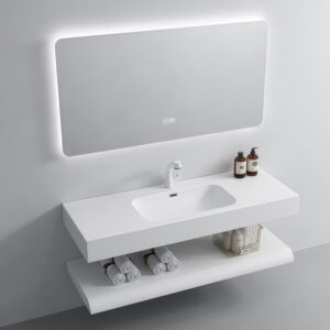 White Sanitary Wares Integrated Rock Slab Basin Double Layer Sink Wall Hung Bathroom Vanity Washbasin Cabinet For Hotel Home