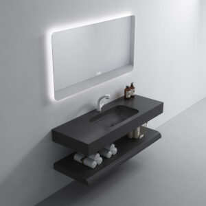 Good Quality Matt Black Rock Slab Basin Double Layer Sink Wall Hung Bathroom Vanity Hand Wash Basin Cabinet For Hotel Home Used