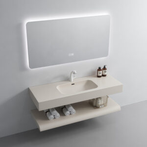 Modern Bathroom Furniture Rock Slab Basin Double Layer Sink Wall Hung Bathroom Vanity Khaki Color Hand Wash Basin Cabinet