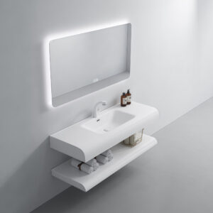 Art Design Lavabo Arc Corner Rock Slab Basin Pure White Hand Wash Basins Cabinet Double Layer Sink Wall Hung Bathroom Vanity