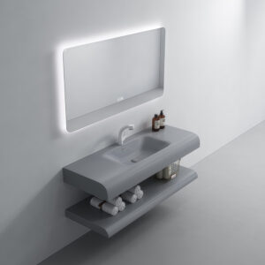 Art Design Lavabo Arc Corner Rock Slab Basin Light Grey Hand Wash Basins Cabinet Double Layer Sink Wall Hung Bathroom Vanity