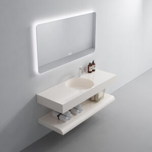 Double Layer Durable Slate Integrated Basin Cabinet Marble Solid Surface Sintered Stone Round Undermounted Sink Bathroom Vanities