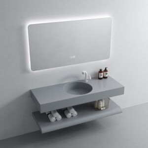 Factory Wholesales Morandi Gray Artificial Stone Hand Wash Basin Rectangular Slate Round Shape Sink Cabinet for Bathroom