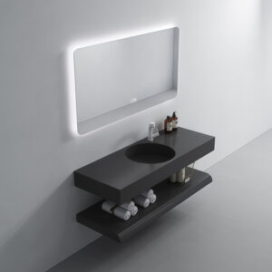 Factory Wholesales Cabinet Morandi Gray Artificial Stone Hand Wash Basin Rectangular Slate Round Shape Sink for Bathroom Vanity