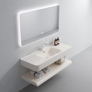 Marble Design Wall Mounted Floating Cabinet Double Layer Sink Artificial Stone Wash Basin Durable Easy Clean Bathroom Vanity