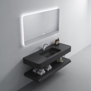 Factory Priced Wall Mounted Matte Black Slate Bathroom Cabinet Vanity Set Floating Single Sink Floating Vanity With Mirror