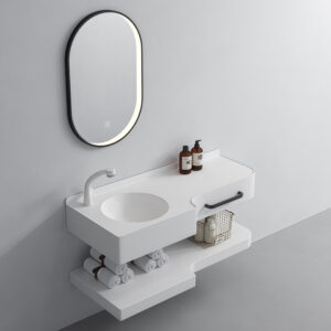 Hotel-Style Floating Bathroom Vanity Sink Round Washstand Bathroom Cabinet with Towel Rack Eco-Friendly Durable Water Resistant