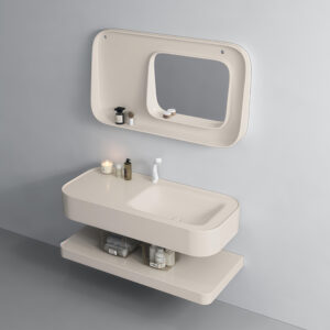 China Manufacturer Custom Bathroom Furniture Vanity Set Durable Color-Designed Framed Mirror Cabinet Floating Washstand Basin