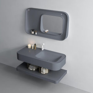 Factory Customization Bathroom Furniture Color-Designed Floating Washstand Basin Framed Mirror Cabinet Premium Gey Vanity Set