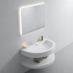 Unique Design Bathroom Furniture Wall Hung Arch Shape Washstand Basin LED Mirror Cabinet Half Round Two Layer Vanity Unit