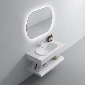 Artistic Design Bathroom Furniture Wall Hung Cabinet Oval Washstand Basin Vessel Sink Floating Two Layer Rock Slate Vanity
