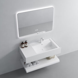 Hot Selling Customize Wall Mounted Marble Sintered Stone Bathroom Vanity Single Sink Basin Rectangular Cabinet With Mirror