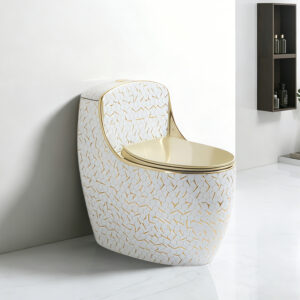 Popular Series Luxury Gold Toilet with Golden Seat Cover Colored Water Closet Ceramic Modern One-Piece Floor Mounted Toilet Bowl Lavatory Commode Set