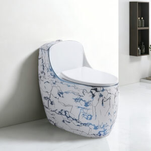 Contemporary Art Blue Colored Toilet Electroplated White Glazed Ceramic Water Closet One-Piece Floor Mounted Toilet Bowl Lavatory Commode Set