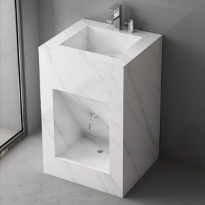 High End Standing Vanity Sink Rectangular Rock Plate Bathroom Washbasin Water Resistant Durable Wash Hand & Foot Basin
