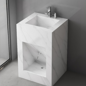 High End Standing Vanity Sink Rectangular Rock Plate Bathroom Washbasin Water Resistant Durable Wash Hand & Foot Basin